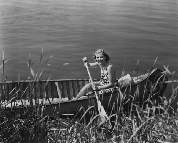 Doris Weston in canoe